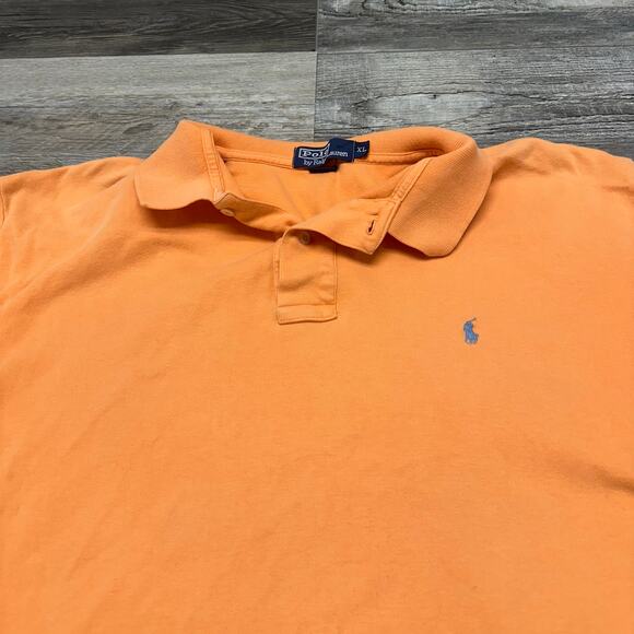 Vintage Polo Ralph Lauren Orange Men XL Blue Pony Logo Cotton Preppy Polo Shirt - Picture 1 of 8